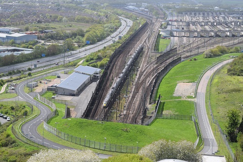 A Eurostar train about to enter the Channel Tunnel