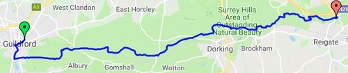 The route between Guildford and Reigate Hill