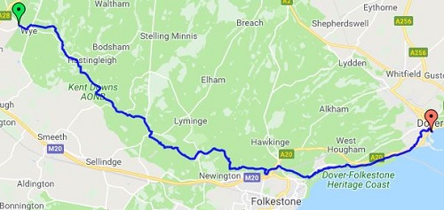 The route between Wye and Dover