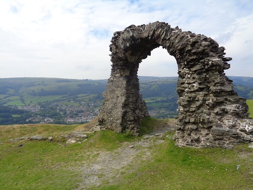 Looking down towards Llangollen through the ruins of Castle Dinas Bran