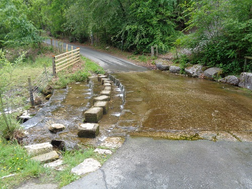 The ford at Worlds End where a motorcyclist slid off in front of me