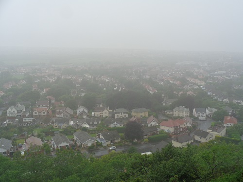 Looking down into the start of prestatyn in the gloom