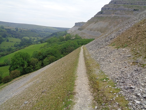 The fantastic level scree walk heading towards Craig Yr adar