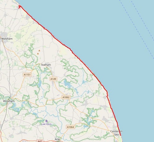 Day 7 - Mundesley to Caister-On-Sea route map