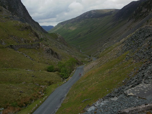 Looking down Honnister Pass from Honnister slate quarry