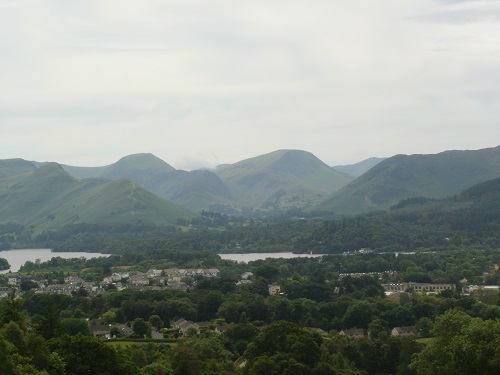 Looking back at Keswick and Derwent Water and the surrounding hills