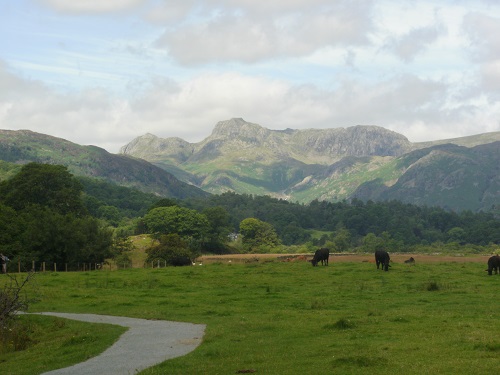 The impressive Pike Of Stickle and surrounding hills from near Elterwater