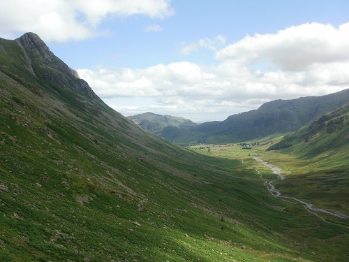 Looking back along Great Langdale from Stake Pass