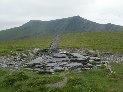 Blencathra behind a summit cairn on Bannerdale Crags
