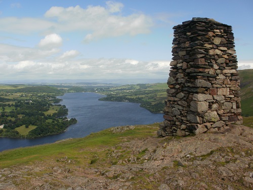 The summit cairn on Hallin Fell and Ullswater