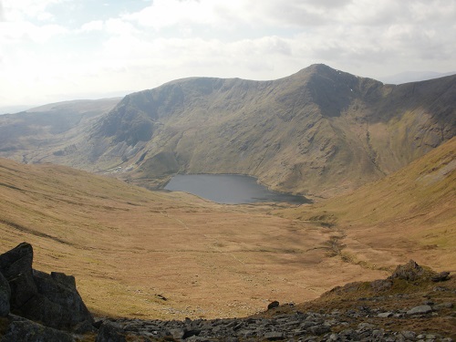 Looking down to Kentmere Reservoir after descending Harter Fell