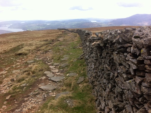 The long wall leading to High Pike from Dove Crag