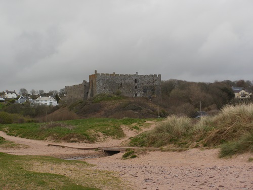 Manorbier Castle early on a dull April morning