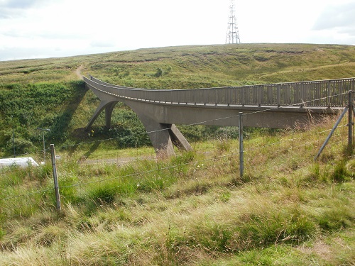 The narrow walkers bridge over the M62 on the Pennine Way