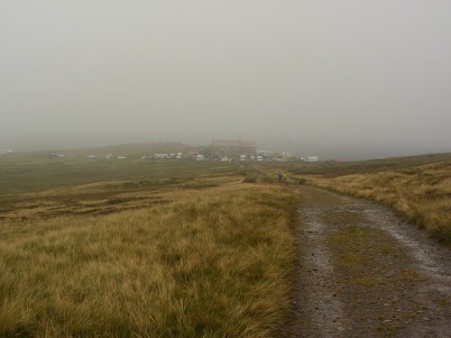 Arriving at a misty Tan Hill Inn just before the rain