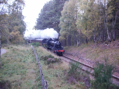 A steam train on the Strathspey Railway between Aviemore and Boat Of Garten