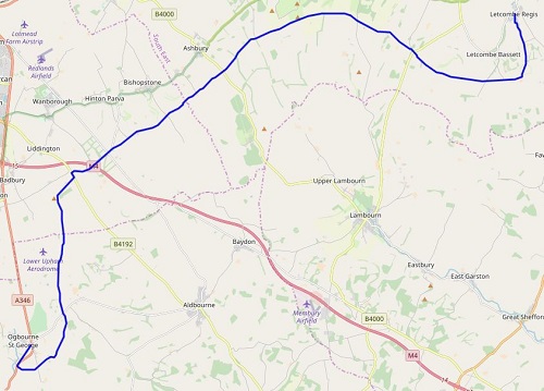 My route between Ogbourne St. George and Letcombe Regis