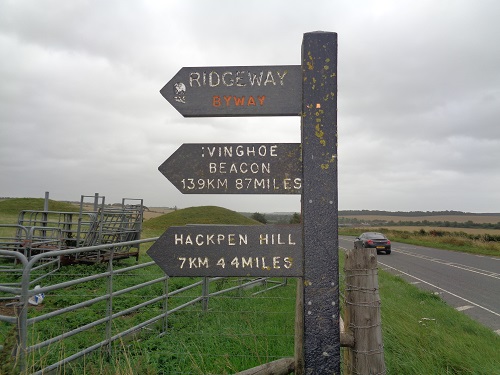 The sign at the start of the Ridgeway at Overton Hill