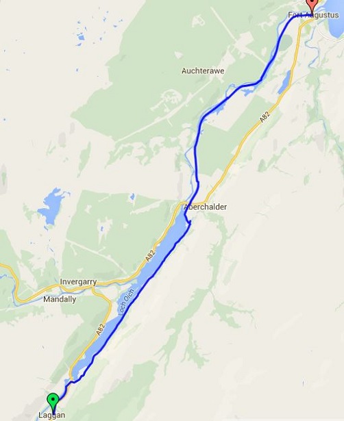 The map showing the route between South Laggan and Fort Augustus on the Great Glen Way