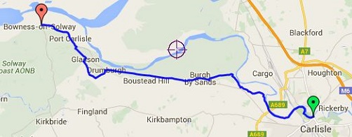 The map showing the route between Carlisle and Bowness On Solway on Hadrian's Wall Path