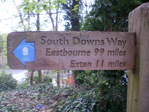 The first of many waymarkers along the South Downs Way