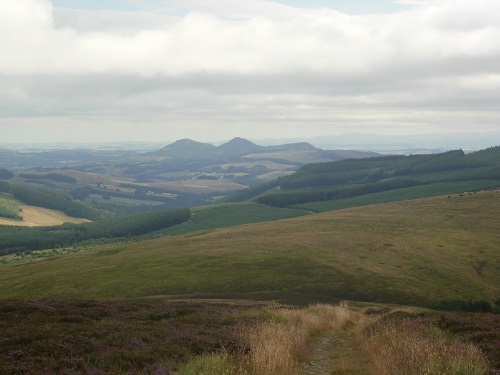 The distinctive Eildon Hills in the distance