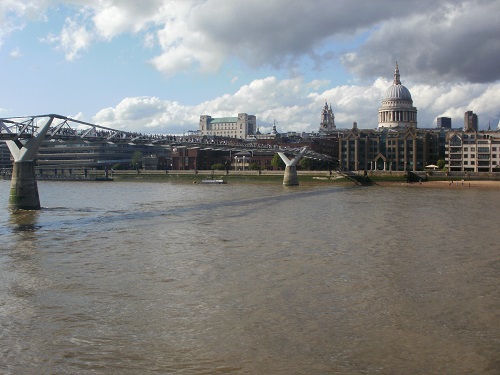 The Millennium Bridge, the dome of St. Pauls Cathedral behind