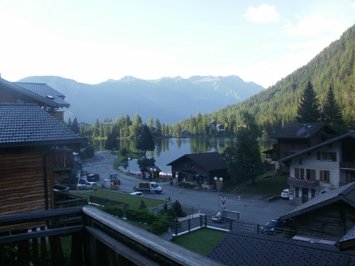 The view from my apartment in Champex as the sun starts to set