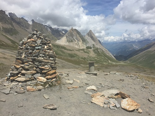 The cairn at the top of the Col de la Seigne, the France/Italy border