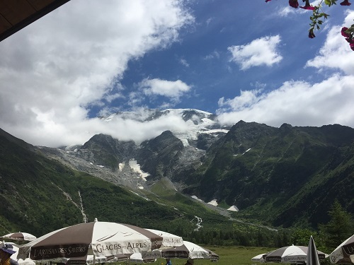 The view of the Domes de Miage from the Refuge de Miage