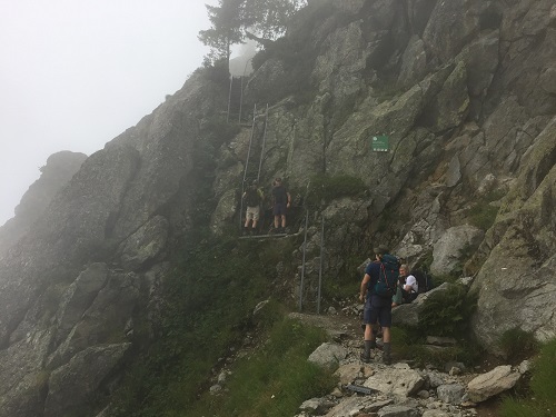 The ladder section above Argentiere on the TMB trail