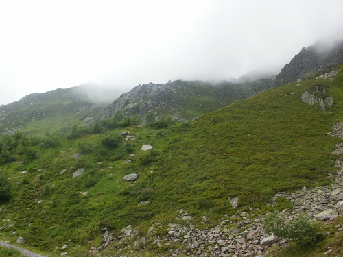 Le Brevent in rain clouds so took the bad weather route to Chamonix