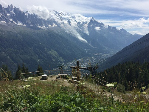 The view from the Refuge de la Flegere of Chamonix and Mont Blanc