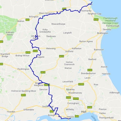 The Yorkshire Wolds Way route between Hessle and Filey