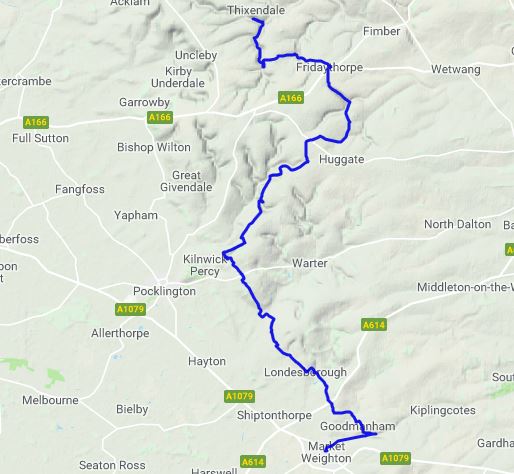 The route between Market Weighton and Thixendale